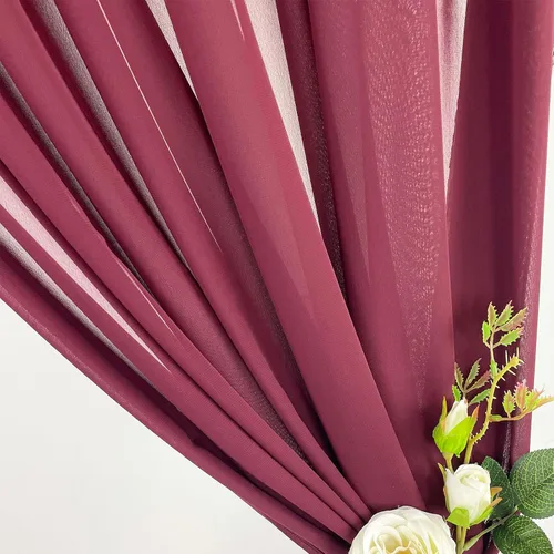 Miniatura 5 de Cortinas de fondo de gasa transparente de 10 x 10 pies, cortinas de tela de gasa para bodas, cortina larga transparente para sala de estar, Borgoña