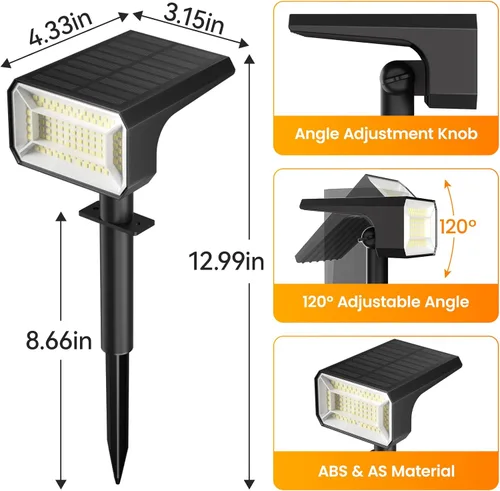 Miniatura 8 de Fabrito Paquete de 4 focos solares para exteriores, impermeables, IP67, [108 LED, 4 modos], focos del atardecer al amanecer con batería de 1500 mAh