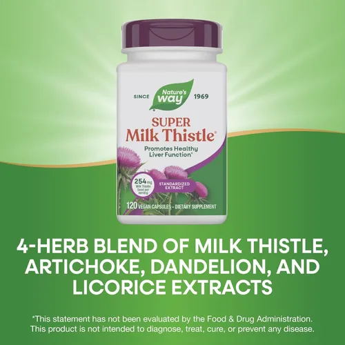Miniatura 5 de Nature's Way Super Milk Thistle, promueve la función hepática saludable*, mezcla de 4 hierbas, vegano, 120 cápsulas