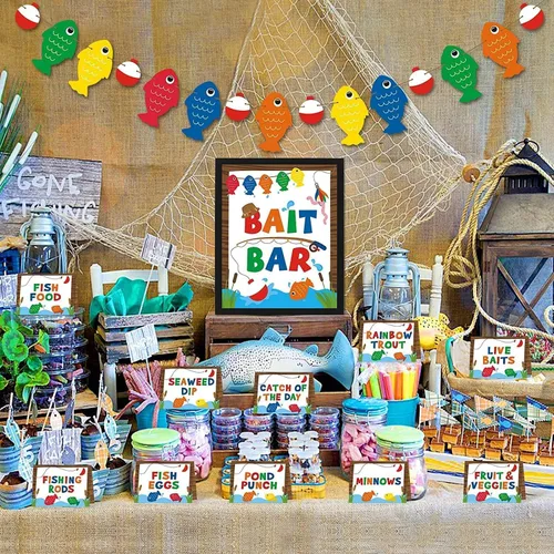 Yaaaaasss! Barra de Cebo de Pesca Bobber Postre Comida Buffet Decoración - Bandera de Pesca Etiquetas de Comida El Grande Postre Mesa de Fiesta