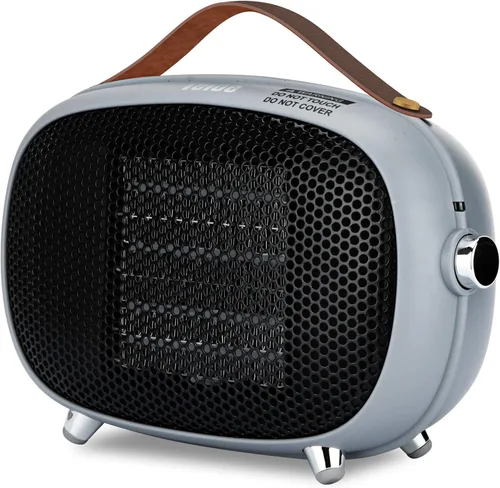 Calentador de Espacio, Mini Calentador de Espacio Eléctrico Teioe 800W/400W, Pequeño Calentador de Cerámica PTC con Protección contra Vuelco y Gris