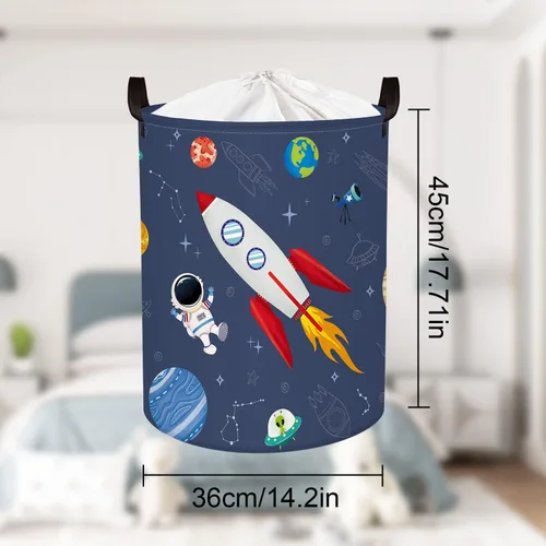 Miniatura 7 de Clastyle Cesta de lavandería de astronauta de cohete de 45 litros para dormitorio, impermeable, plegable, de universo, color azul, cesta de Rocket