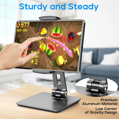Miniatura 2 de ROADOM Soporte para tableta, soporte giratorio ajustable de 360°, abrazadera inclinable de 180°, soporte plegable para tableta de 4.7-17.3 pulgadas