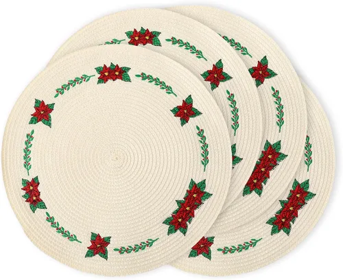 Miniatura 15 de Whaline 4 piezas de manteles redondos con diseño de abeja y girasol bordados, manteles florales para mesa de comedor en casa, para primavera