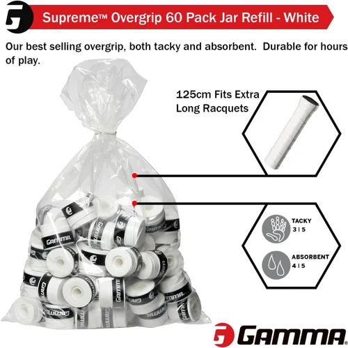 Miniatura 5 de Gamma Sports Supreme Overgrip para raquetas de tenis, pickleball, squash, bádminton y raquetball, varios tamaños y colores Blanco