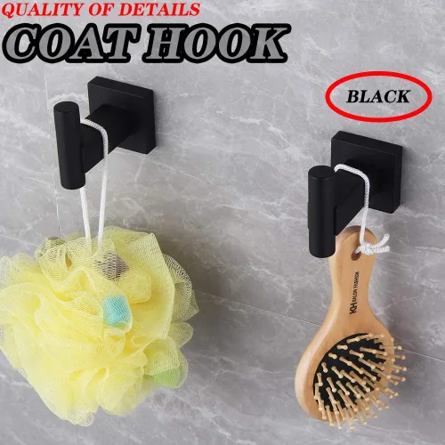 Miniatura 2 de GERZWY Gancho para ropa de baño, color negro mate, SUS 304, de acero inoxidable, para baño, cocina, garaje, resistente, contemporáneo, estilo hotel