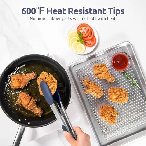 Miniatura 3 de Pinzas de cocina resistentes al calor de 600ºF: U-Taste Juego de pinzas de cocina de silicona de 7/9/12 pulgadas con puntas de goma antiadherentes