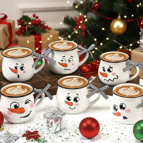 Miniatura 3 de Zubebe Juego de 6 tazas de café de cerámica de invierno con cintas de asa, juego de tazas de café de 12 onzas, taza de cacao caliente, regalo
