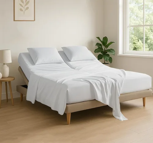 Cottingon Juego de sábanas de 4 piezas de tamaño King con cabezal flexible, sábanas divididas de 34 pulgadas para camas ajustables con números de