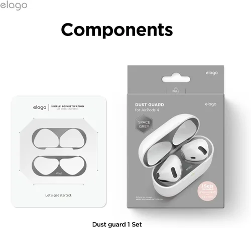 Miniatura 8 de elago Protector contra el polvo compatible con AirPods 4 – Película adhesiva antipolvo, protege de residuos de hierro y metal (gris oscuro)