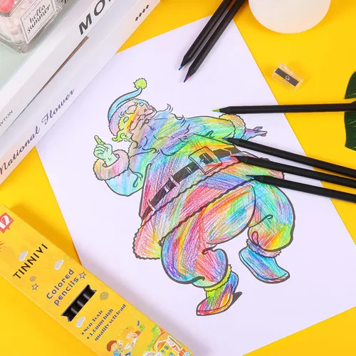 Miniatura 5 de Suministros de arte para niños y adultos, 7 colores en 1, lápices de colores arcoíris de madera negra preafilados, con sacapuntas, para libros