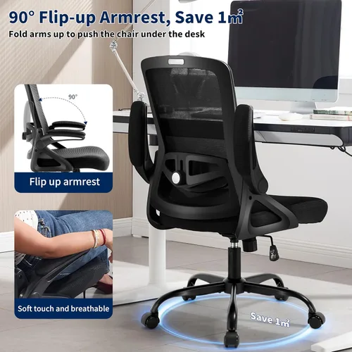 Miniatura 8 de Silla de oficina ergonómica, silla de escritorio con soporte lumbar ajustable, sillas de computadora cómodas de malla transpirable con reposabrazos