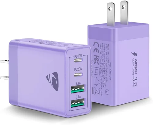 Miniatura 18 de Paquete de 2 Cargadores de Pared USB C, Bloque Cargador Rápido USB C de 40W y 4 Puertos con Puerto Dual QC+PD 3.0 Adaptador de Energía, Cargador