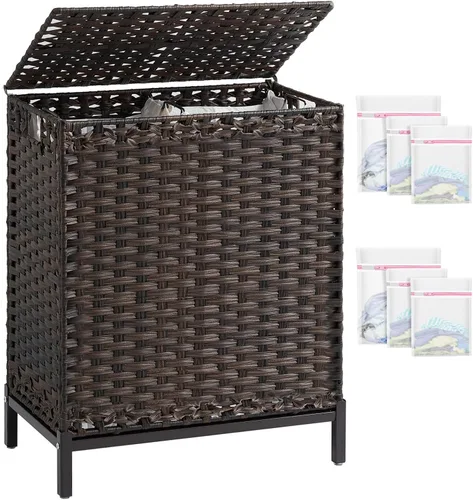 Miniatura 15 de SETVSON Cesta de ropa sucia con tapa de 132 L, (35 galones) cesta de ropa sucia con tapa, cesta de ropa sucia de ratán tejida a mano con pies Natural