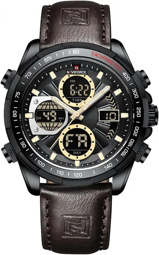 Miniatura 10 de NAVIFORCE Relojes militares digitales para hombre, reloj analógico de cuarzo, resistente al agua, deportivo, multifuncional, correa de cuero, reloj