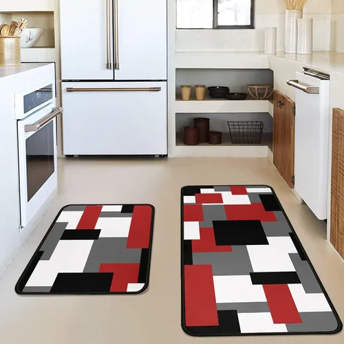 Miniatura 5 de Fat Chef - Juego de 2 alfombras y tapetes de cocina, alfombras rojas para decoración de cocina, tapetes con respaldo de goma antideslizante