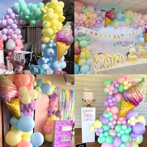 Miniatura 7 de Kit de arco de globos de helado – Juego de 142 guirnaldas de globos pastel con globo de Mylar de aluminio de helado de 37 pulgadas, globos torcidos