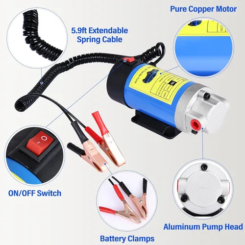 Miniatura 4 de Bomba extractora de aceite 12V 100W, bomba de transferencia y cambio de aceite del motor, bomba de engranajes eléctrica autocebante portátil Bomba