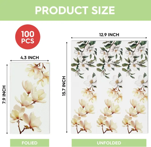 Miniatura 5 de Horaldaily 100 servilletas decorativas de papel desechables para invitados, toalla de mano Magnolia Grandiflora para fiesta, almuerzo, cena, cocina
