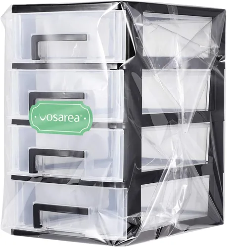 Miniatura 4 de Organizador de almacenamiento de escritorio de 4 cajones, contenedores de plástico, organizador de aparador para el hogar (negro y transparente)