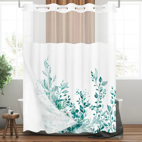 Miniatura 70 de Tititex Spun Sugar - Juego de cortinas de ducha de eucalipto azul claro, hojas de acuarela brillantes en la parte superior, decoración floral