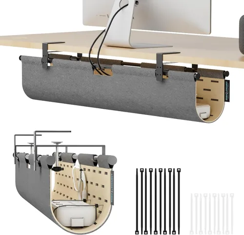 Bandeja de organización de cables sin taladros debajo del escritorio, organizador de cables de fieltro de 30 pulgadas para mesa, gestión de cables