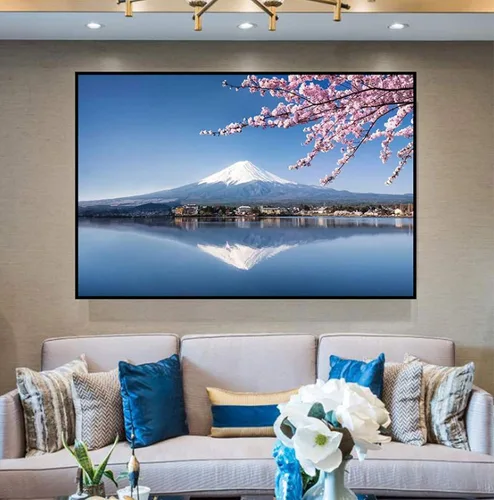Miniatura 3 de Imagen sobre lienzo, imagen de paisaje de puesta de sol de flores de cerezo del monte Fuji, imagen de arte de pared de lienzo para la decoración