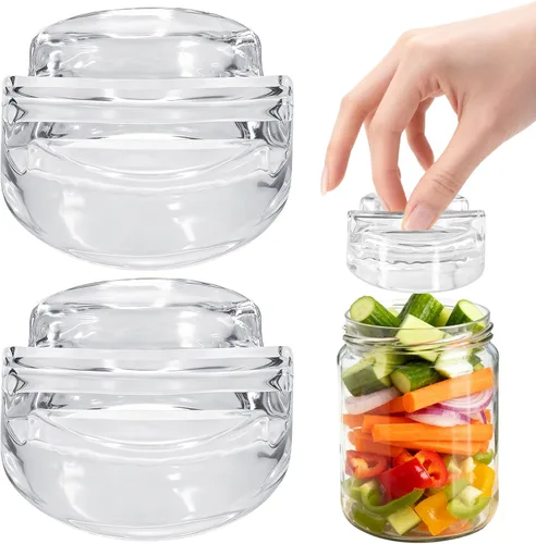 Miniatura 8 de 2Pcs Fermentation Glass Weights for Wide Mouth Jars - Pickle Bottles with Sealing Lids for Efficient Fermenting - Durable, Transparent Fermenting