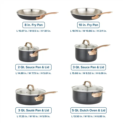 Miniatura 4 de Viking Juego de utensilios de cocina de 3 capas, 10 piezas de acero inoxidable con tapas de vidrio, apto para horno, listo para inducción, negro