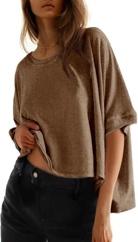 Miniatura 8 de Dokotoo -Camisetas de verano para mujer, color liso, holgadas, de gran tamaño, básicas