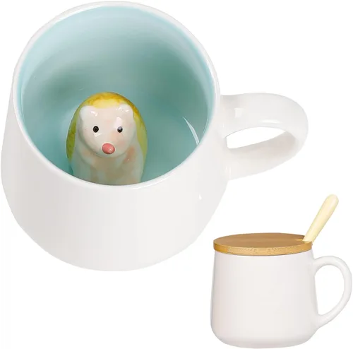 Miniatura 15 de BigNoseDeer Taza Bonita de Dinosaurio Taza de Café de Cerámica con Dinosaurio de Dibujos Animados 3D en el Interior, Tazas Divertidas con Tapa