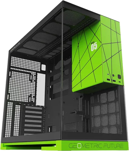 Miniatura 12 de Geometric Future Torre media de vidrio templado M5, caja para juegos E-ATX/ATX, acero de 0.047 in, tipo C, paneles sin herramientas, soporte 420/360