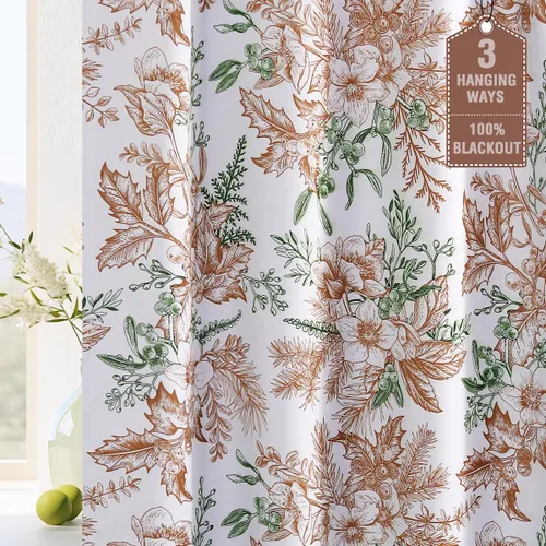 Miniatura 8 de H.VERSAILTEX Cortinas opacas de 63 pulgadas de largo, juego de 2 paneles de cortinas con estampado floral para sala de estar, cortinas de ventana