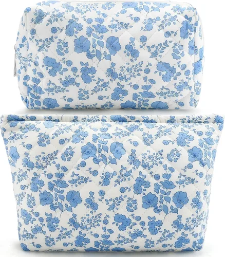 Miniatura 14 de 2 bolsas de maquillaje acolchadas de algodón para viaje, bolsa grande y pequeña para mujeres, bolsas de maquillaje de coqueta floral, bonita bolsa