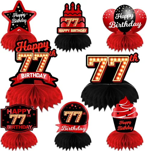 Miniatura 75 de Feliz Cumpleaños 15 Centros de Mesa de Panal Rojo y Negro Globos Decoración Temática de Mesa Decoraciones de Mesa Adornos de Mesa para Niñas Mujeres