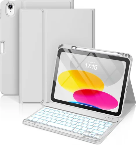 Miniatura 10 de Hamile Funda para iPad de 11ª y 10ª Generación con Teclado - 7 Colores Retroiluminados Inalámbrico Desmontable Funda Folio con Teclado y Soporte
