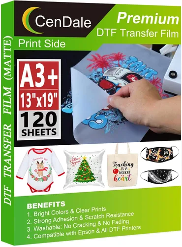 Miniatura 11 de CenDale Película de Transferencia DTF Premium 13"x19" - A3 Plus 50 Hojas de Doble Cara Mate Transparente Pretratadas Hojas PET Papel
