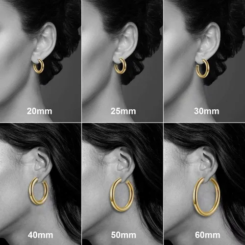 Miniatura 2 de Aretes de aro para mujer chapados en oro de 14 quilates ligeros y gruesos abiertos de acero inoxidable quirúrgico 316L con postes gruesos dorados