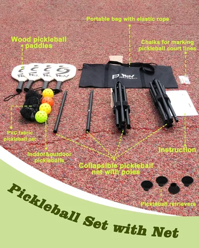 Miniatura 6 de NQV Juego de pickleball con red, red de pickleball de media cancha de 10 pies, paletas de madera de pickleball, pelotas de pepinillo, retrievers