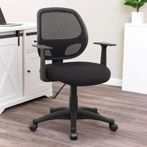 Miniatura 7 de Benzara Maya - Silla de oficina con brazos en T, malla negra, acolchado de espuma