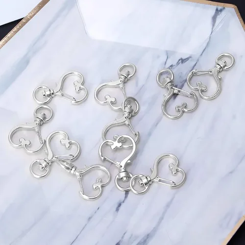 Miniatura 7 de Juego de 150 ganchos giratorios en forma de corazón, clip de metal con resorte para llavero, cierre de langosta, llaveros divididos con cadena