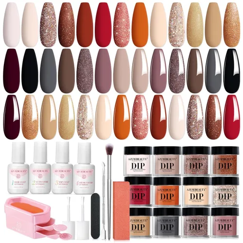 Miniatura 11 de AzureBeauty Kit de iniciación de polvo de inmersión para uñas, color azul, rojo, verde, purpurina, 31 piezas, 20 colores, polvo de inmersión