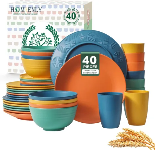 Miniatura 14 de Homienly Juegos de Vajilla Premium de Paja de Trigo, Platos y Tazones Ligeros e Irrompibles, Tazas, Servicio para 4, Apto para Lavavajillas