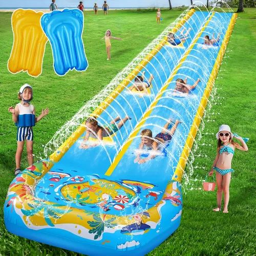 Miniatura 7 de Toboganes de agua y toboganes de agua dobles de 40 pies con 2 tablas de bodyboard, toboganes de agua inflables gigantes para niños y adultos, patio
