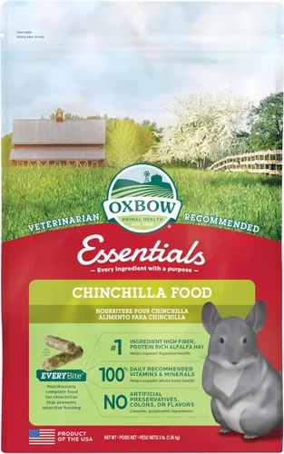 Miniatura 7 de Oxbow Essentials Chinchilla Food, hecho de alfalfa, alimento rico en vitaminas y minerales para chinchillas, pellets para mascotas pequeñas
