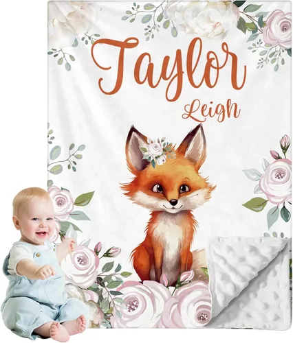 Miniatura 30 de Manta de bebé personalizada para niños, nombre personalizado con diseños de ratón, franela suave con respaldo de puntos de doble capa, manta 19 Ratón