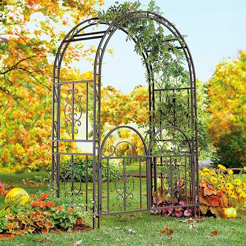 Miniatura 11 de Plow & Hearth Arco de metal para jardín al aire libre Árbol de la vida 83 pulgadas de alto Negro Celosía de acero para plantas y enredaderas
