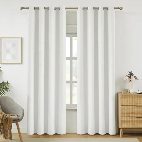 Miniatura 13 de Cortinas opacas de lino beige Melodieux de 63 pulgadas de largo para dormitorio, sala de estar, 100% cortinas con ojales para bloquear la luz