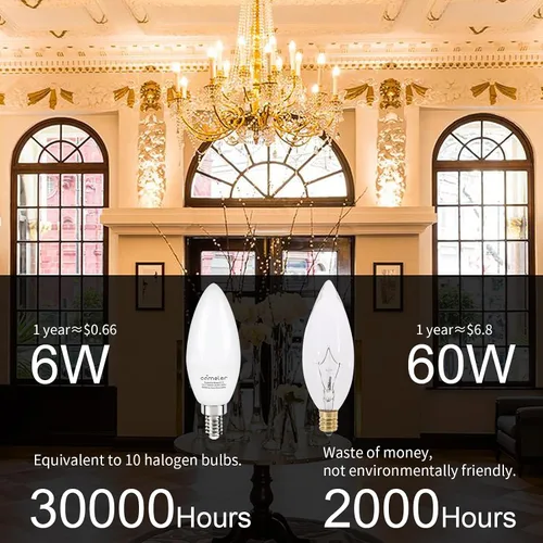 Miniatura 2 de comzler Bombilla LED E12 de 2700 K, luz blanca cálida suave, bombillas de araña equivalente a 60 W, bombilla CRI85+ de 6 W, 120 V, 600 LM, bombillas