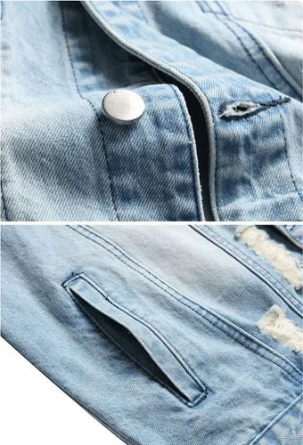 Miniatura 4 de RANMCC Chaqueta de mezclilla para hombre, chaqueta vaquera rasgada ajustada